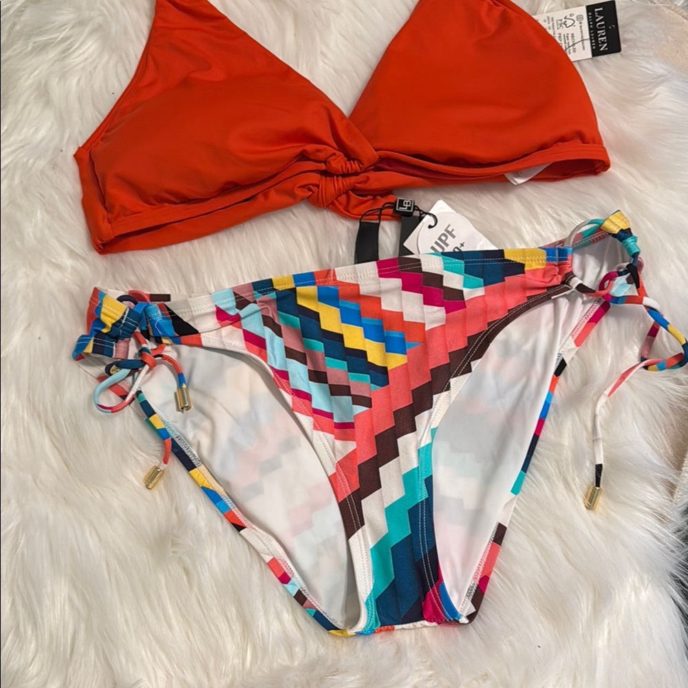 Ralph lauren NWT M Orange-red Bikini top and LA BLANCA 8 nwt bottoms